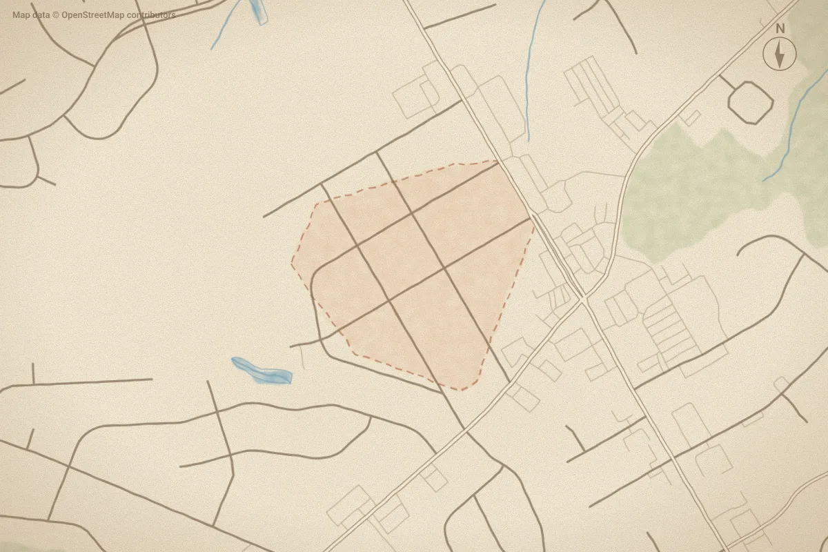 Watercolor map of Newton Park in Wilson, NC, showing its streets, water and surroundings