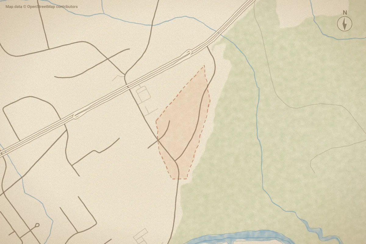 Watercolor map of Norbury Estates in New Bern, NC, showing its streets, water and surroundings