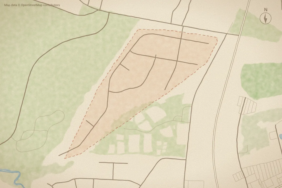 Watercolor map of Ocean Spray in Cedar Point, NC, showing its streets, water and surroundings
