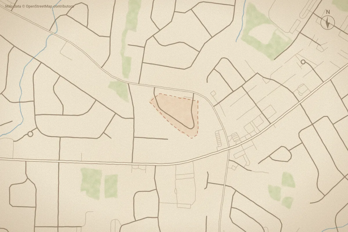 Watercolor map of Osceola in Greenville, NC, showing its streets, water and surroundings