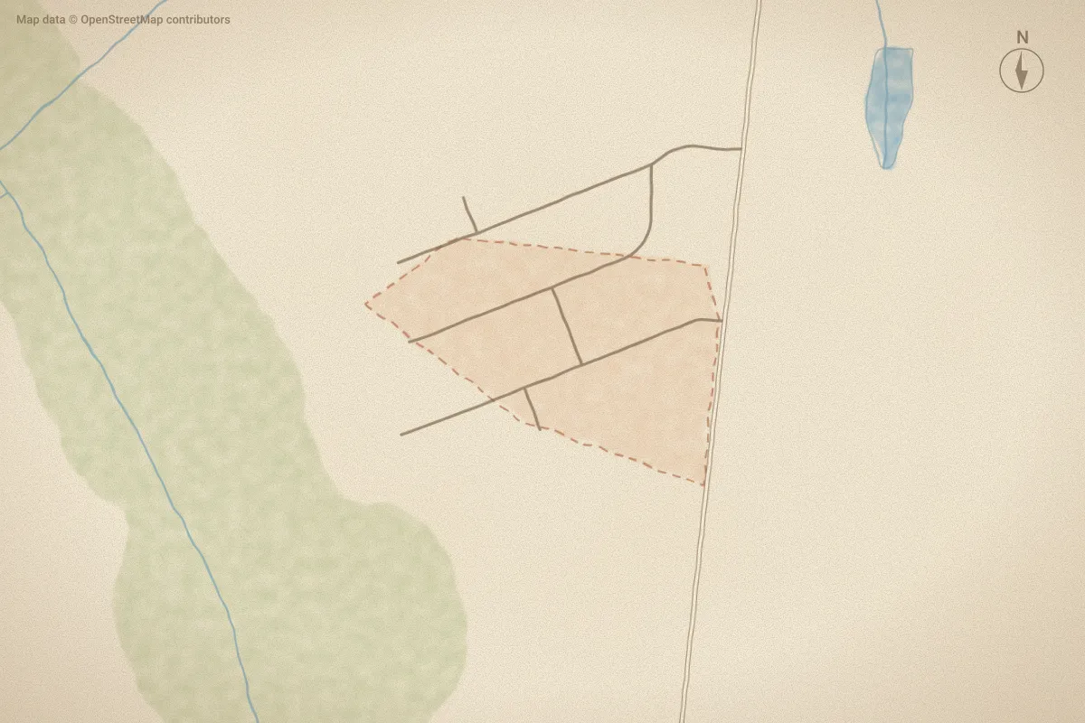 Watercolor map of Parkside in Wilson, NC, showing its streets, water and surroundings