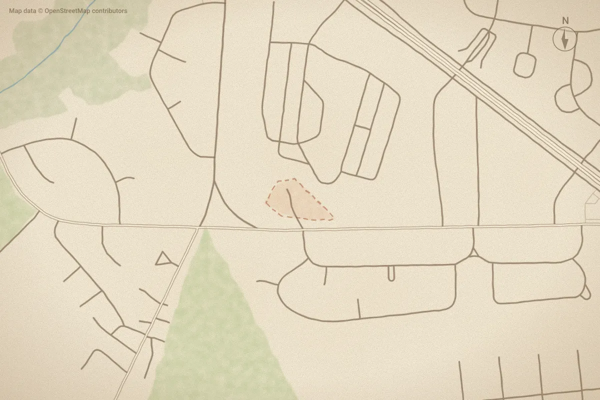 Watercolor map of Patriot Park in Havelock, NC, showing its streets, water and surroundings
