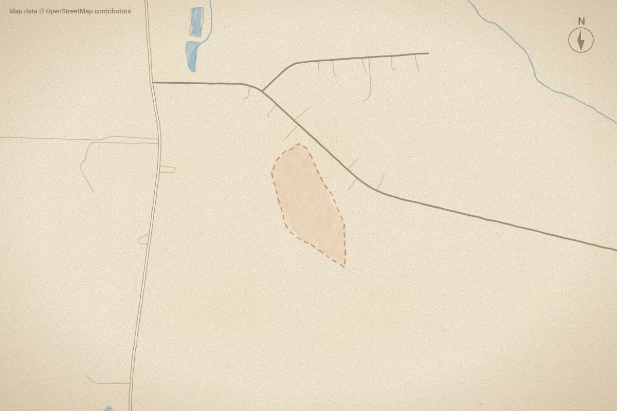 Watercolor map of Pendergrass in Princeton, NC, showing its streets, water and surroundings