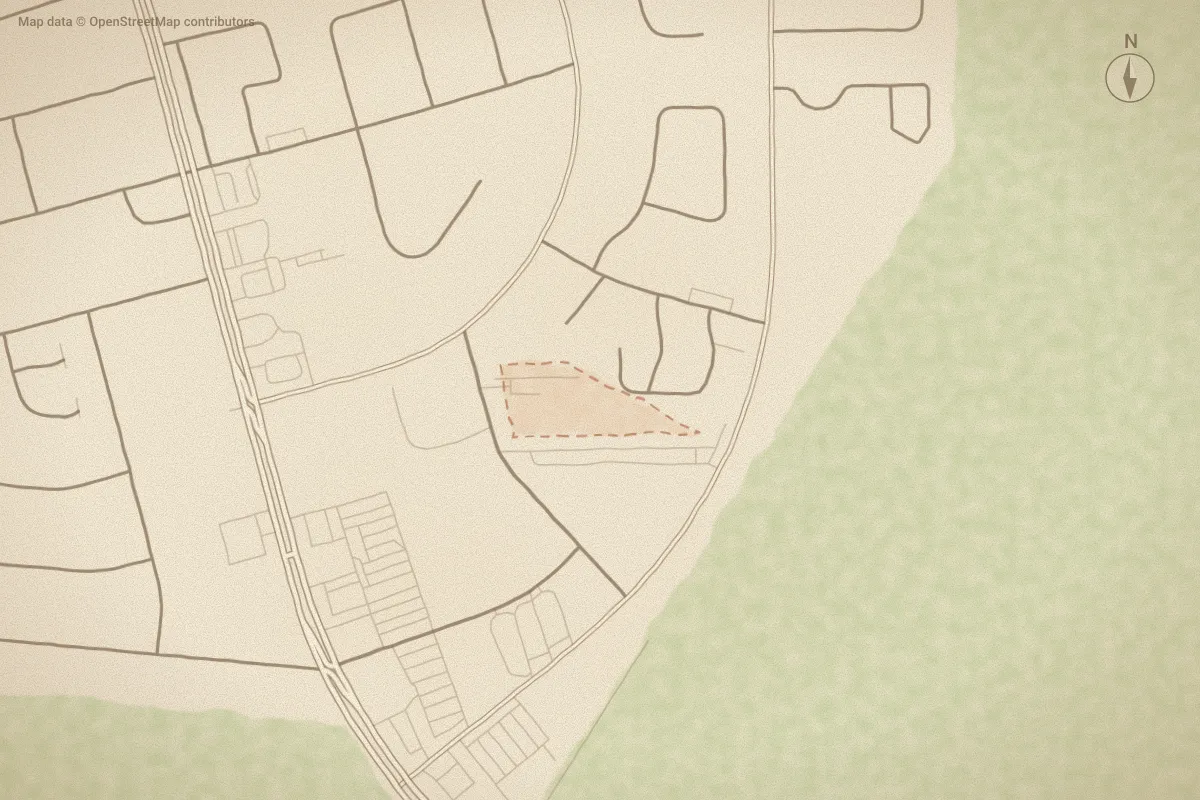 Watercolor map of Pinevilla Twnhs in Havelock, NC, showing its streets, water and surroundings