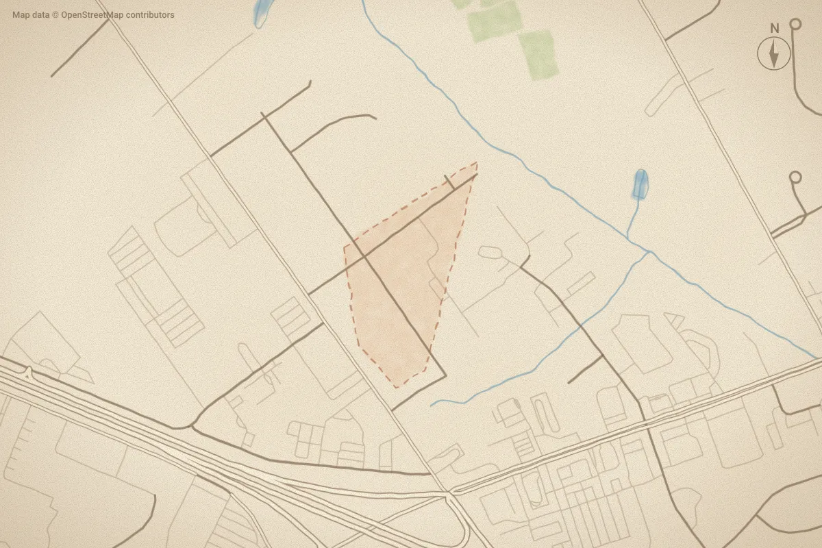 Watercolor map of Pleasant View in Goldsboro, NC, showing its streets, water and surroundings