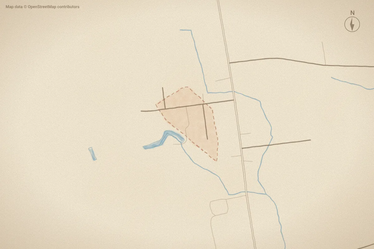Watercolor map of Quail Pointe in Greenville, NC, showing its streets, water and surroundings
