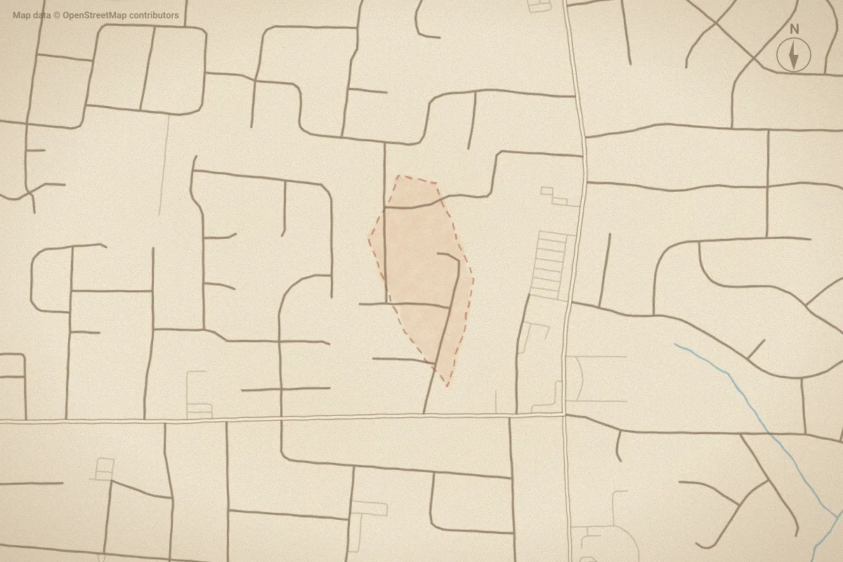 Watercolor map of Ragland Acres in Winterville, NC, showing its streets, water and surroundings
