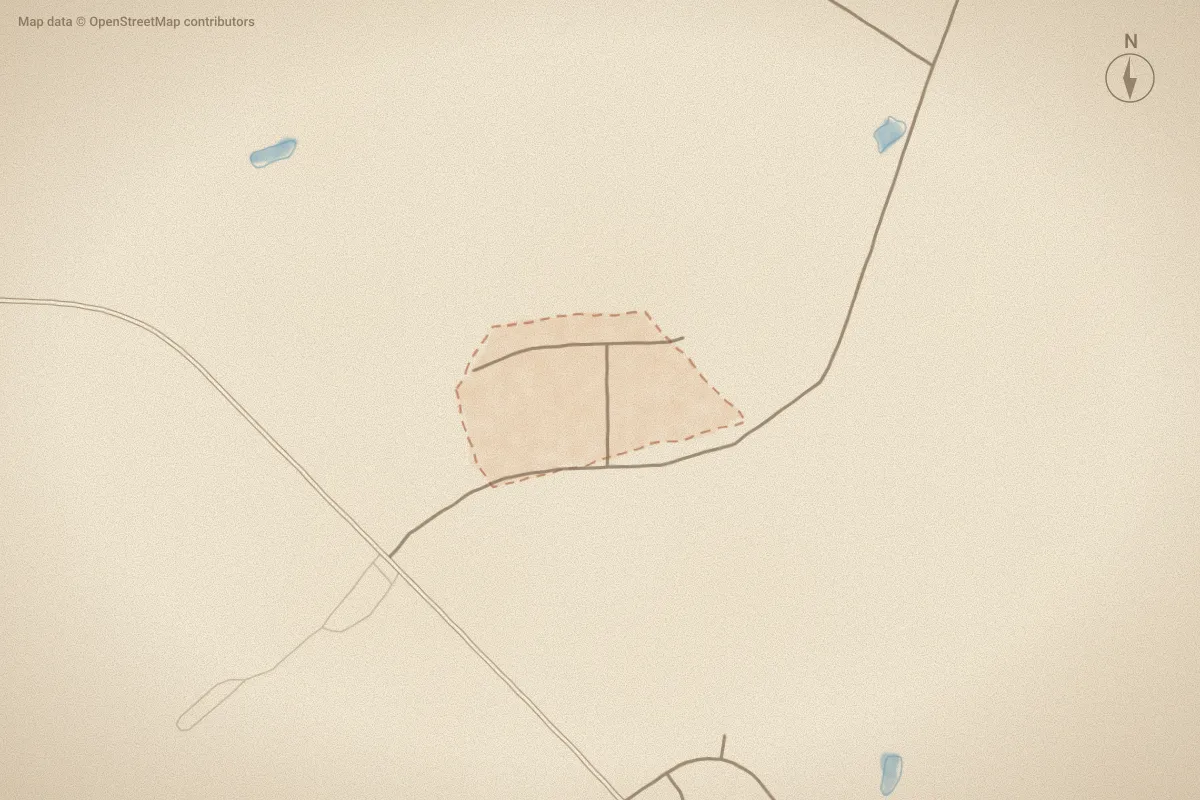 Watercolor map of Randolph Ridge in Rocky Mount, NC, showing its streets, water and surroundings