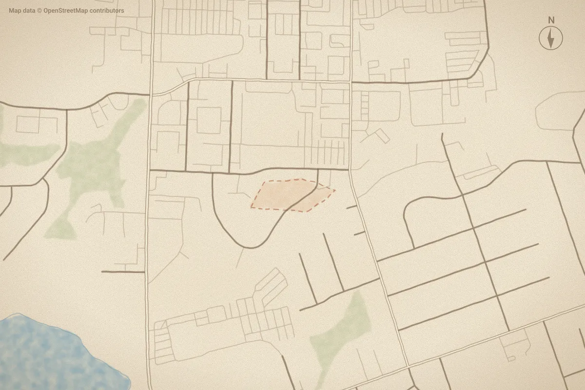 Watercolor map of Regency Park Townhomes in Wilson, NC, showing its streets, water and surroundings