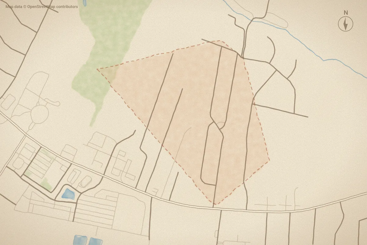 Watercolor map of River Bend in Greenville, NC, showing its streets, water and surroundings