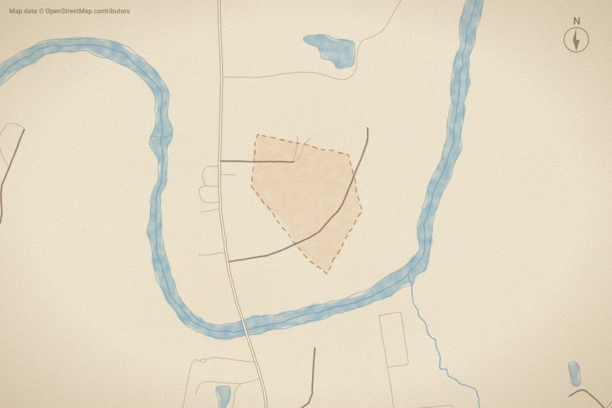 Watercolor map of River Glenn in Rocky Mount, NC, showing its streets, water and surroundings