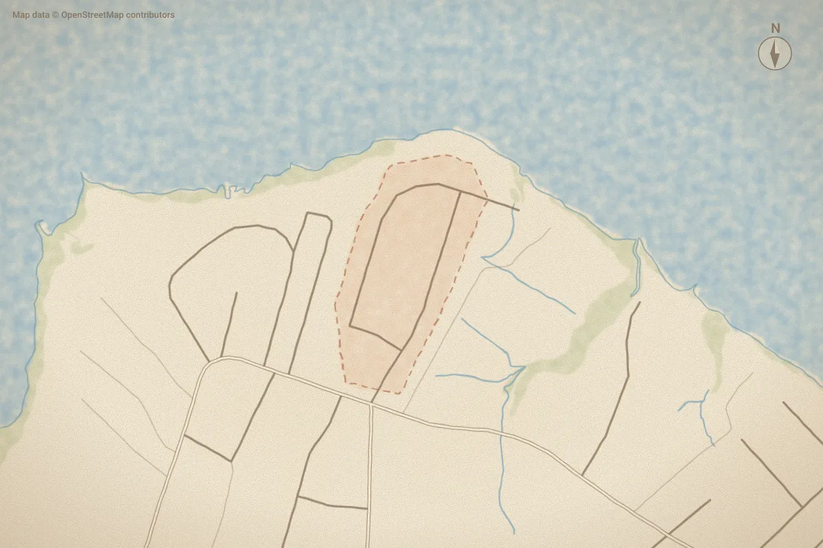 Watercolor map of River Heights in Morehead City, NC, showing its streets, water and surroundings