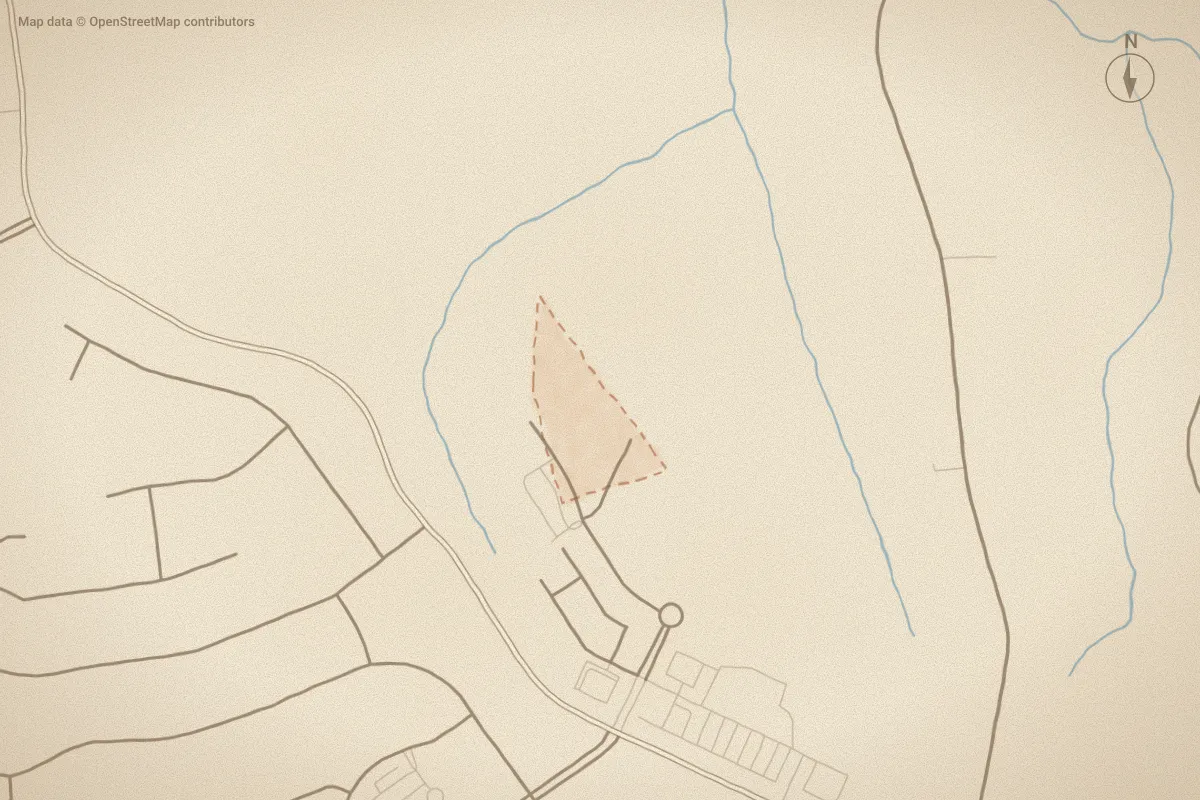 Watercolor map of Riverwood Ranch in Clayton, NC, showing its streets, water and surroundings