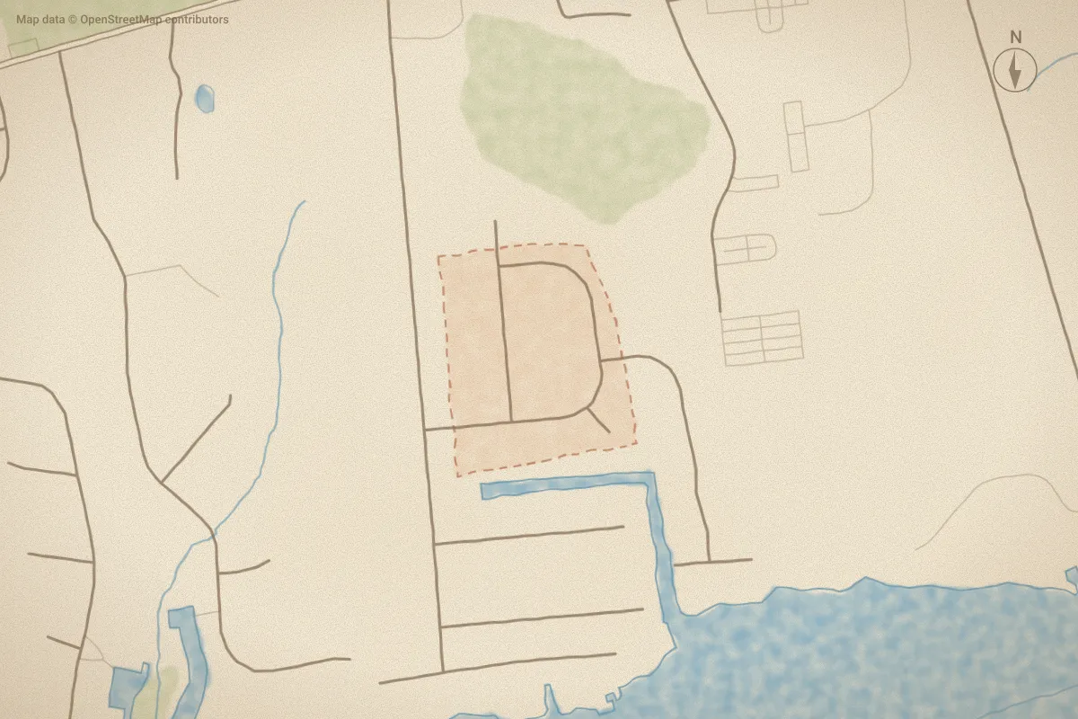Watercolor map of Salty B in Newport, NC, showing its streets, water and surroundings