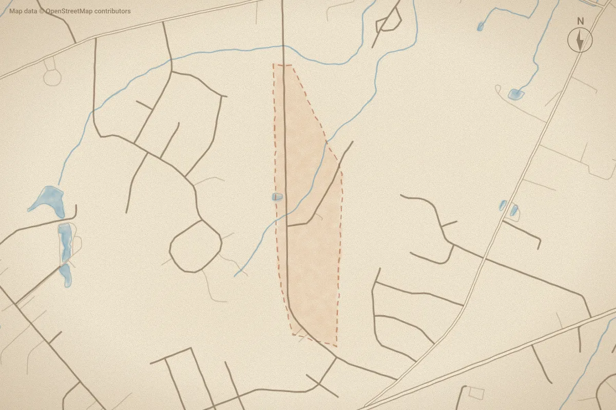 Watercolor map of Scott Hills in Goldsboro, NC, showing its streets, water and surroundings