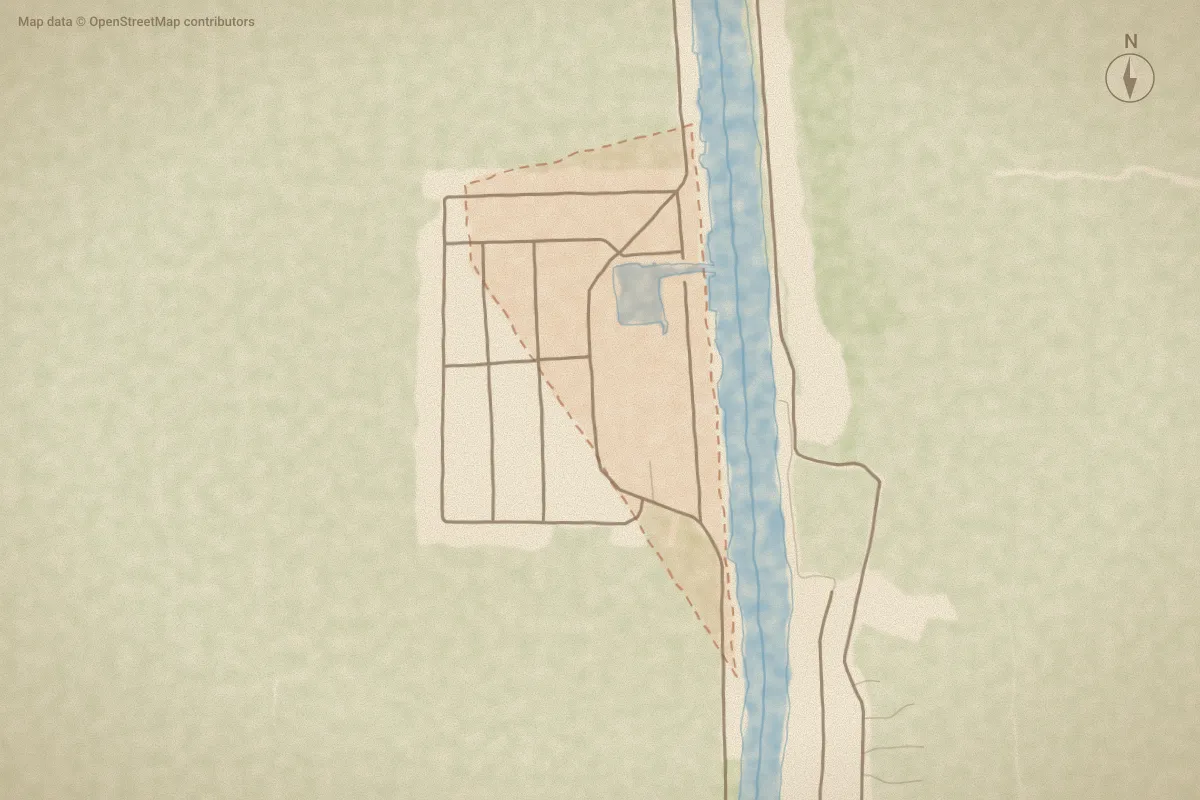 Watercolor map of Seagate in Newport, NC, showing its streets, water and surroundings