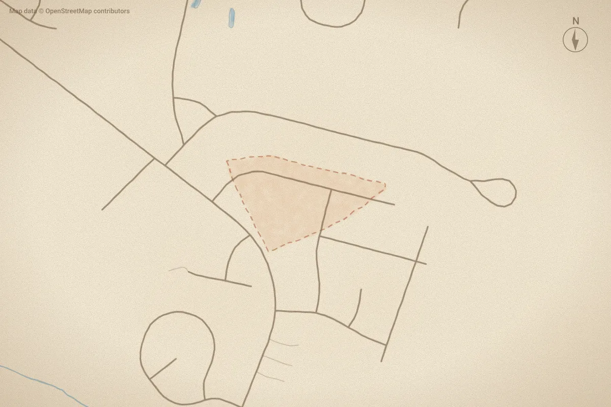 Watercolor map of Sevendales in Goldsboro, NC, showing its streets, water and surroundings