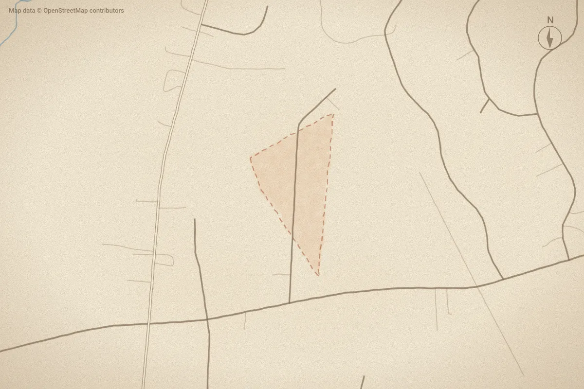 Watercolor map of Shamrock Groves in Rocky Mount, NC, showing its streets, water and surroundings