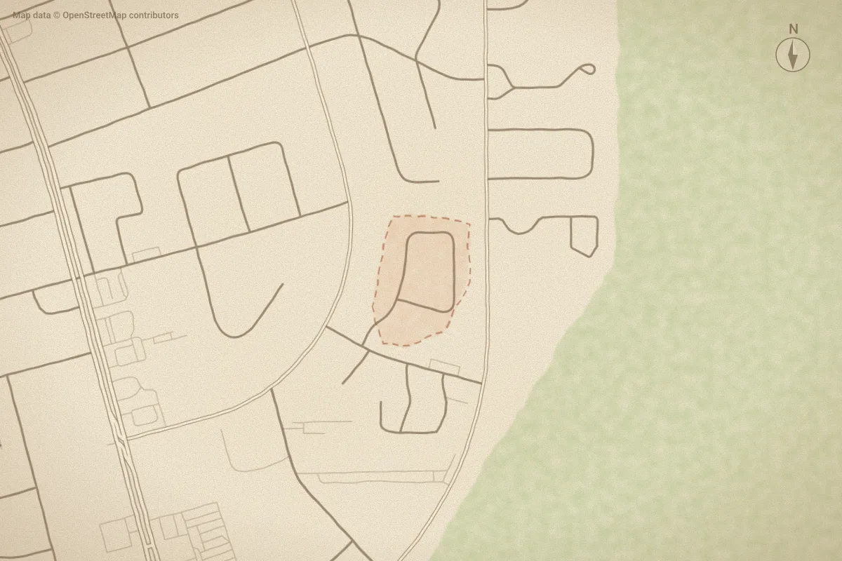 Watercolor map of Smallwoods in Havelock, NC, showing its streets, water and surroundings