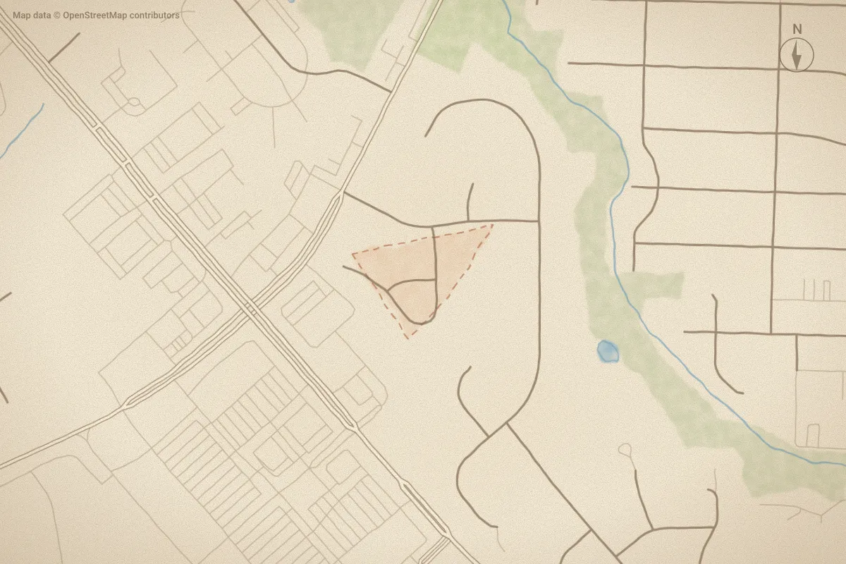 Watercolor map of South Meade in Wilson, NC, showing its streets, water and surroundings