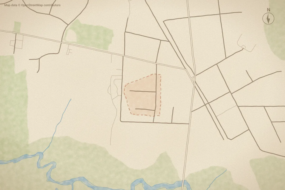 Watercolor map of South Park in Newport, NC, showing its streets, water and surroundings