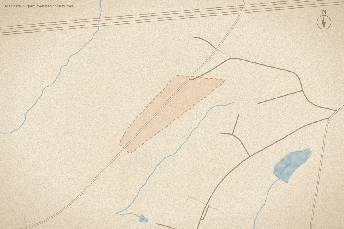 Watercolor map of Spring Field in Spring Hope, NC, showing its streets, water and surroundings