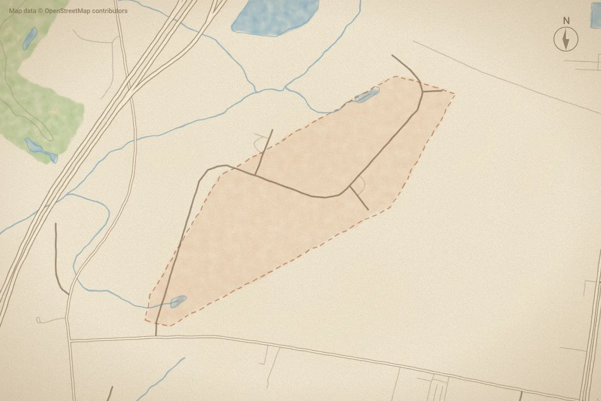Watercolor map of Spring Garden in Goldsboro, NC, showing its streets, water and surroundings