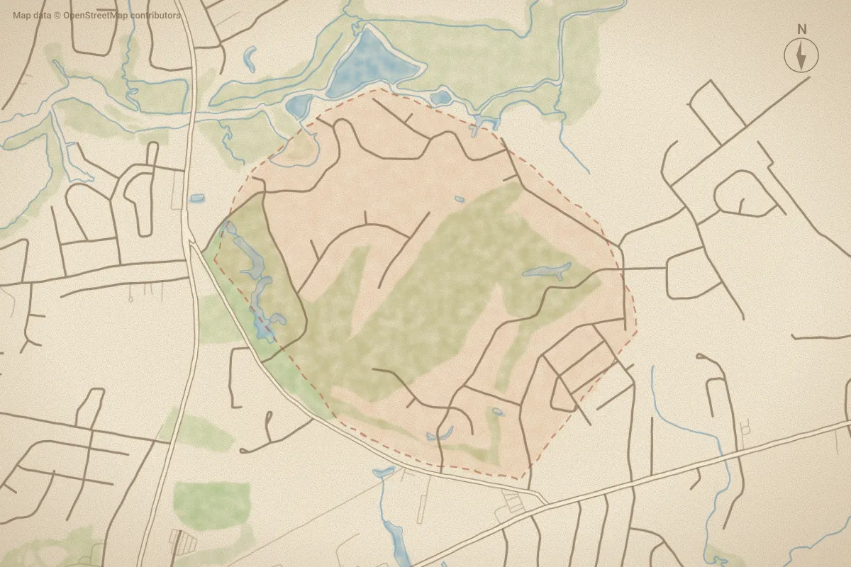 Watercolor map of Star Hill in Cape Carteret, NC, showing its streets, water and surroundings