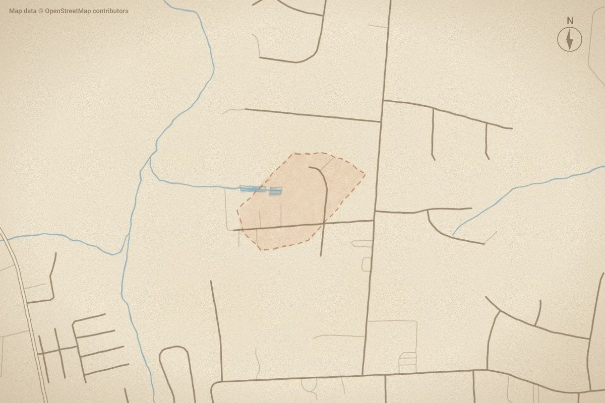 Watercolor map of Steinbrook in Greenville, NC, showing its streets, water and surroundings