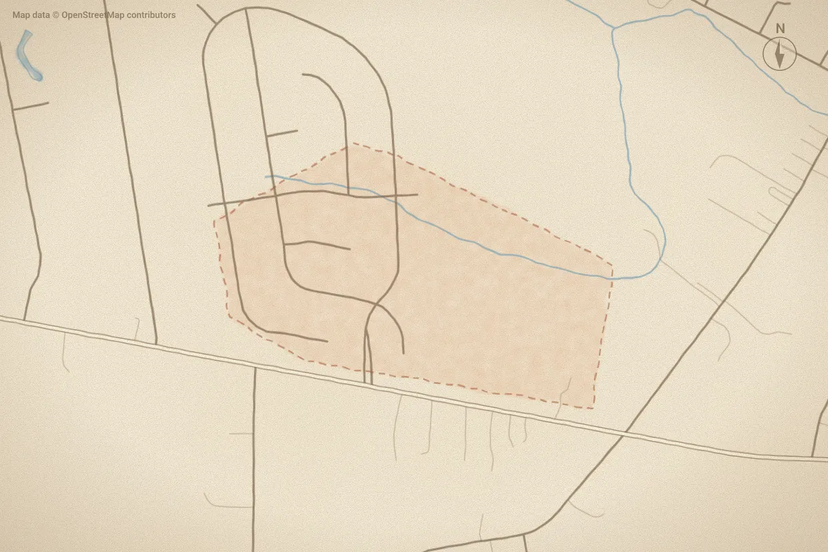 Watercolor map of Summer Place in Grimesland, NC, showing its streets, water and surroundings
