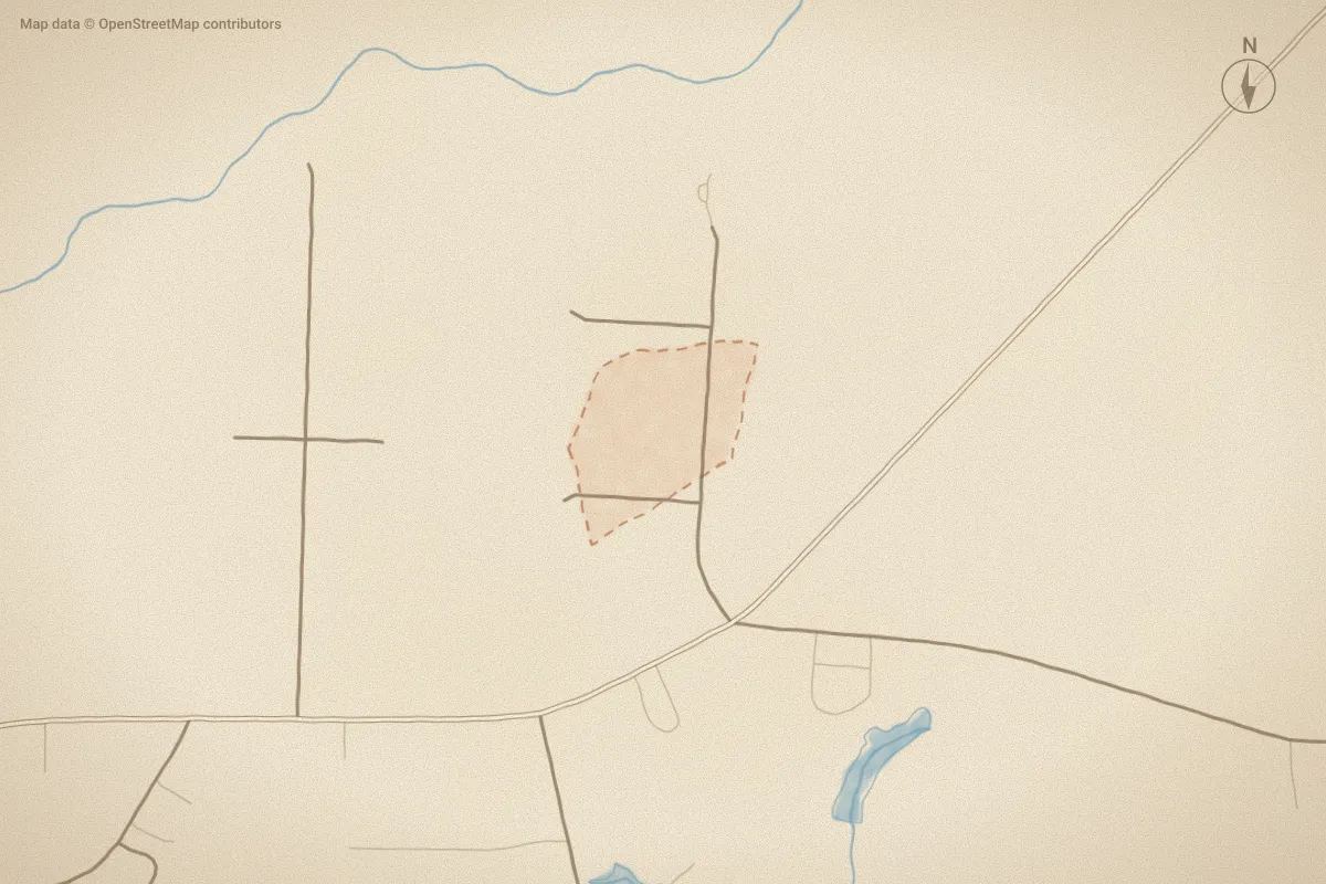 Watercolor map of Taylor's Crossing in Bailey, NC, showing its streets, water and surroundings