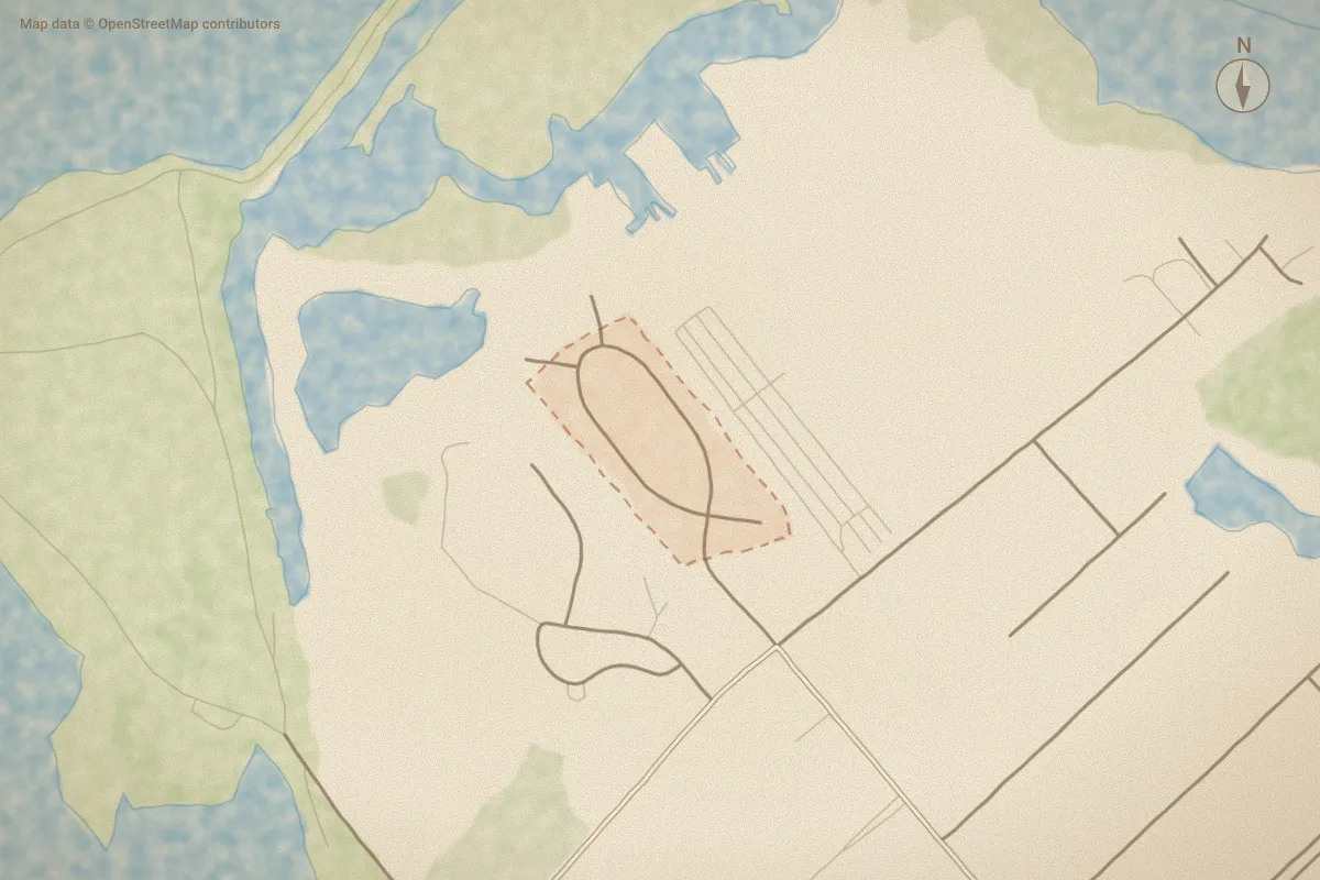 Watercolor map of Taylors Creek in New Bern, NC, showing its streets, water and surroundings
