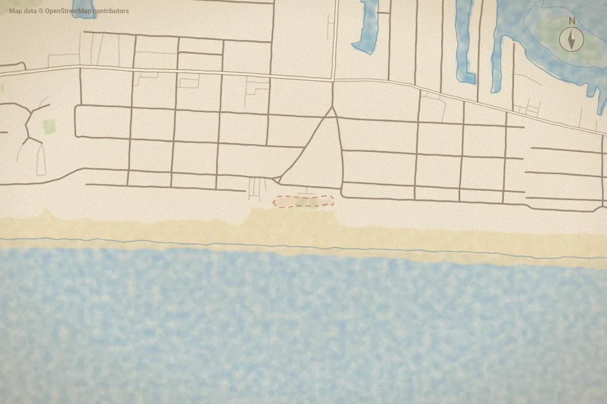 Watercolor map of The Grove Oceanside in Atlantic Beach, NC, showing its streets, water and surroundings