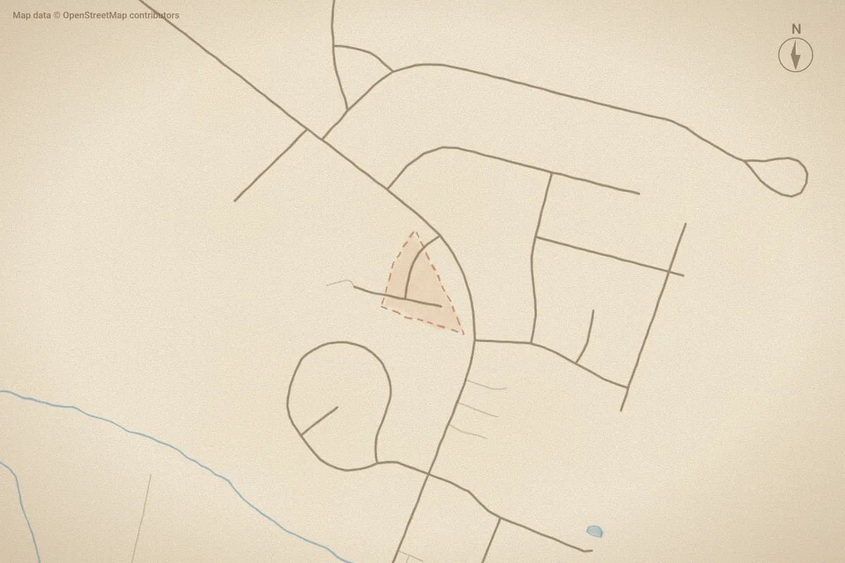 Watercolor map of Timber Lake in Goldsboro, NC, showing its streets, water and surroundings