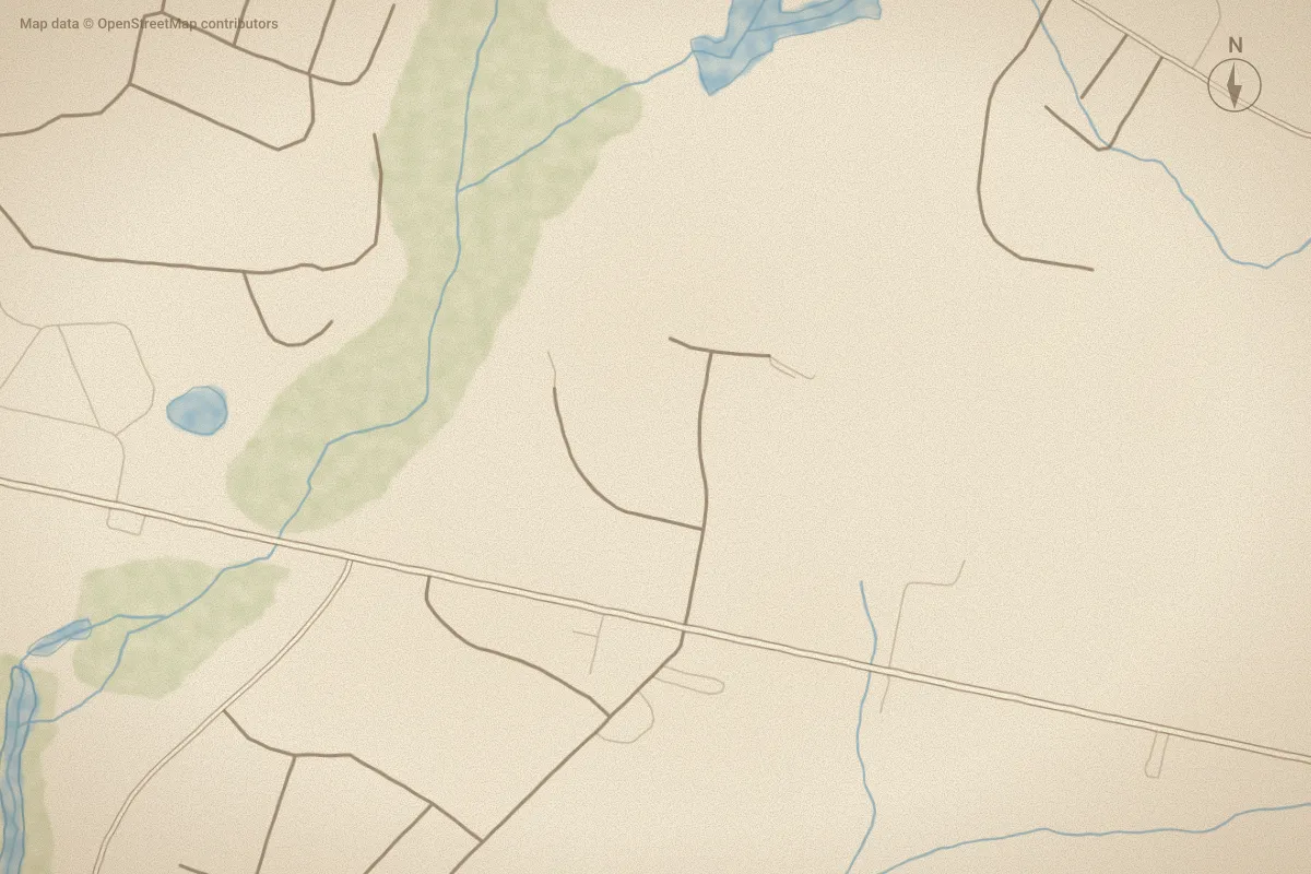 Watercolor map of Tree Shade in Washington, NC, showing its streets, water and surroundings