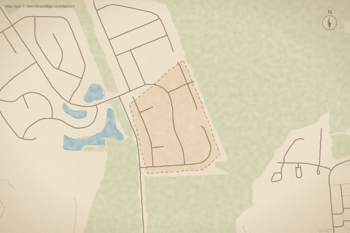 Watercolor map of Trent Creek in New Bern, NC, showing its streets, water and surroundings