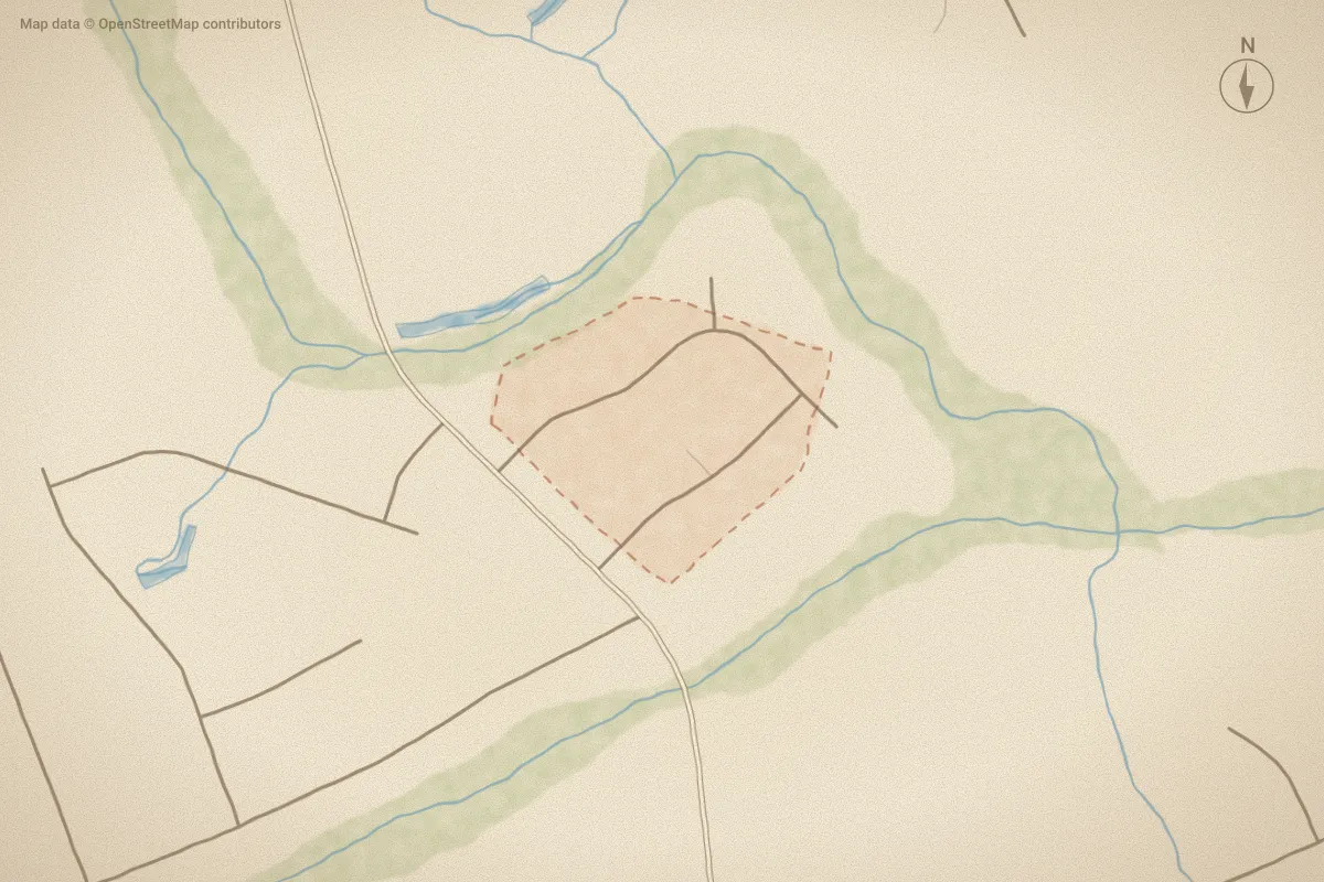 Watercolor map of Twin Creeks in Greenville, NC, showing its streets, water and surroundings