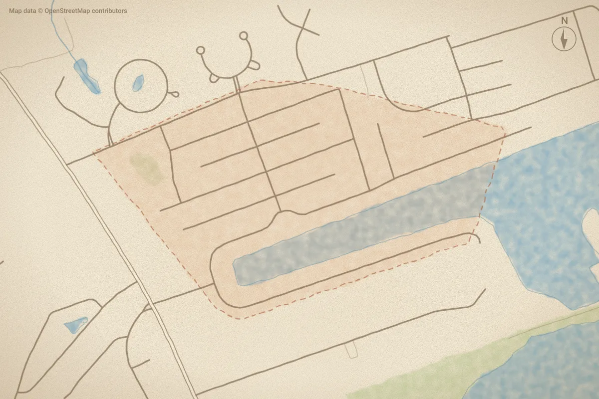 Watercolor map of Tyler, Home on the Lake in New Bern, NC, showing its streets, water and surroundings
