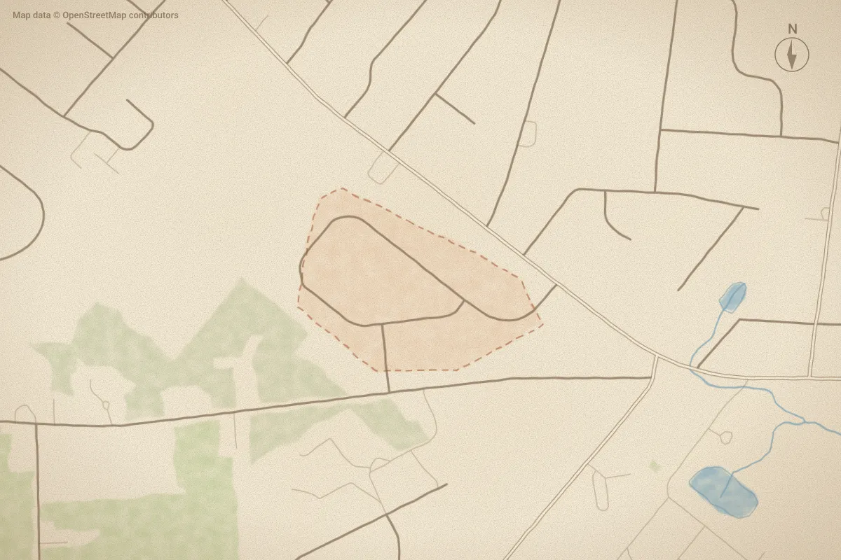 Watercolor map of Vickies Ridge in Elizabeth City, NC, showing its streets, water and surroundings