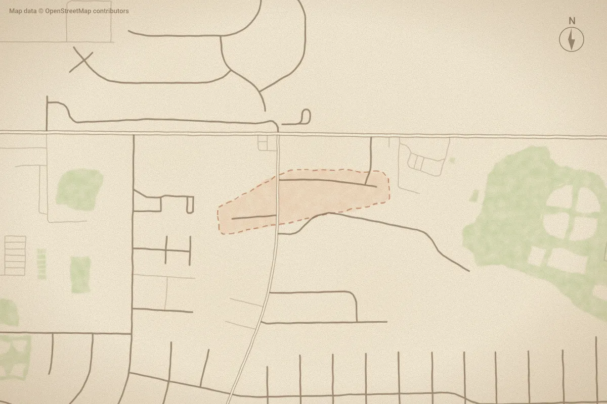 Watercolor map of Village Park in Havelock, NC, showing its streets, water and surroundings