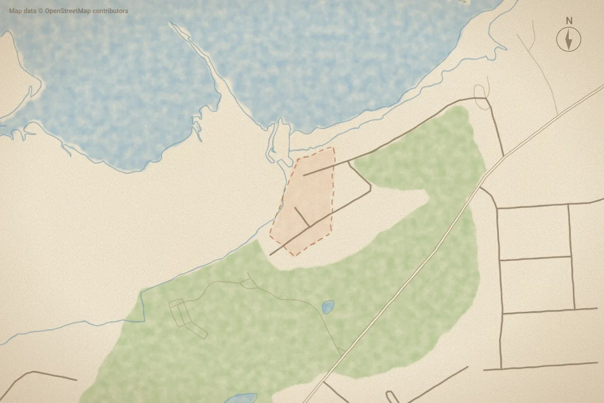 Watercolor map of Webb Park in Morehead City, NC, showing its streets, water and surroundings