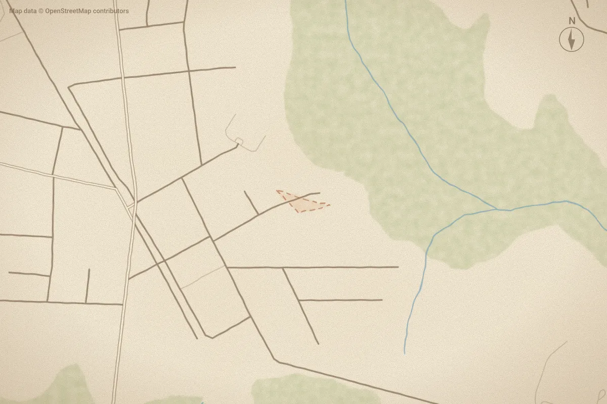 Watercolor map of Wesley Acres in Newport, NC, showing its streets, water and surroundings