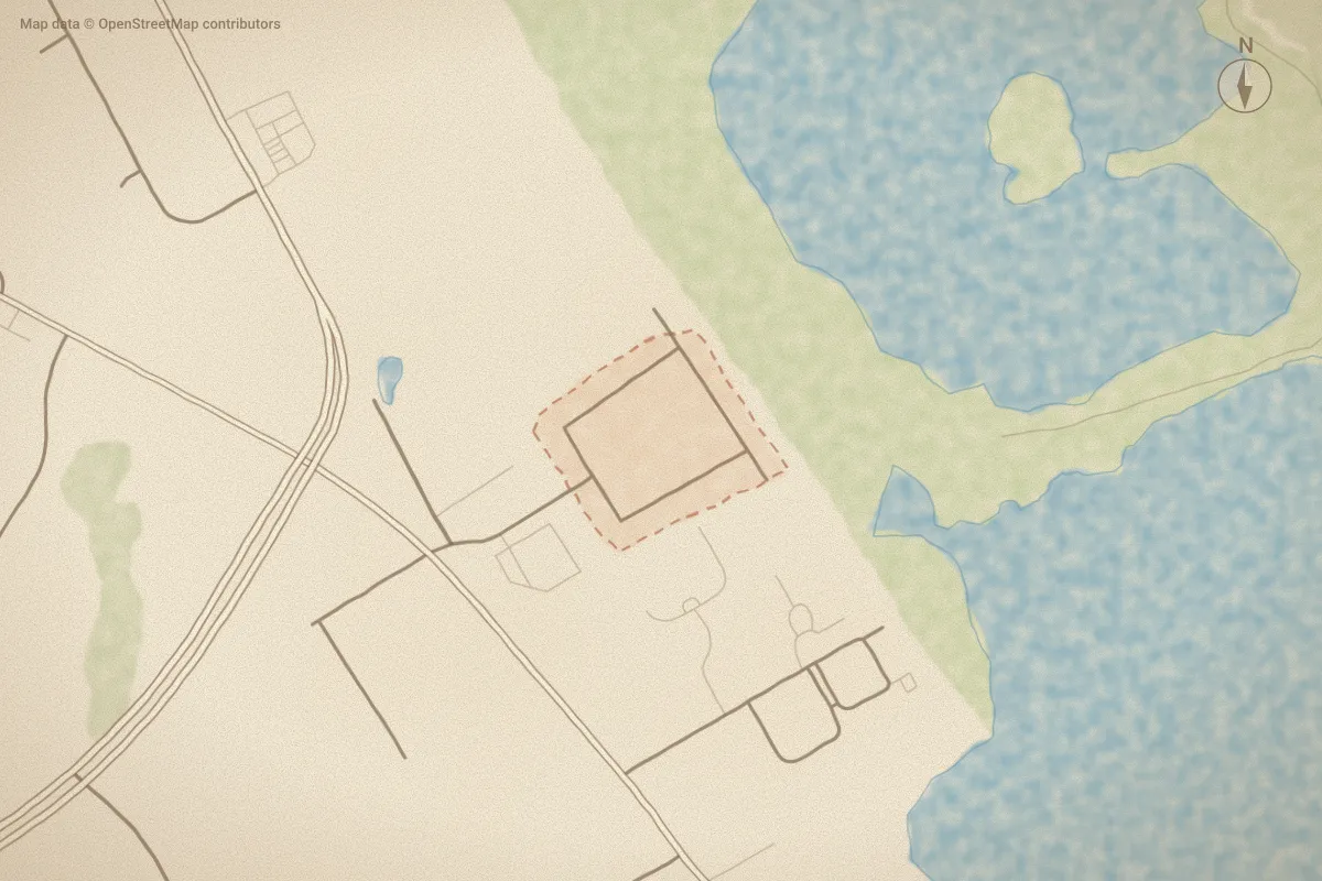 Watercolor map of West Crossroads in New Bern, NC, showing its streets, water and surroundings