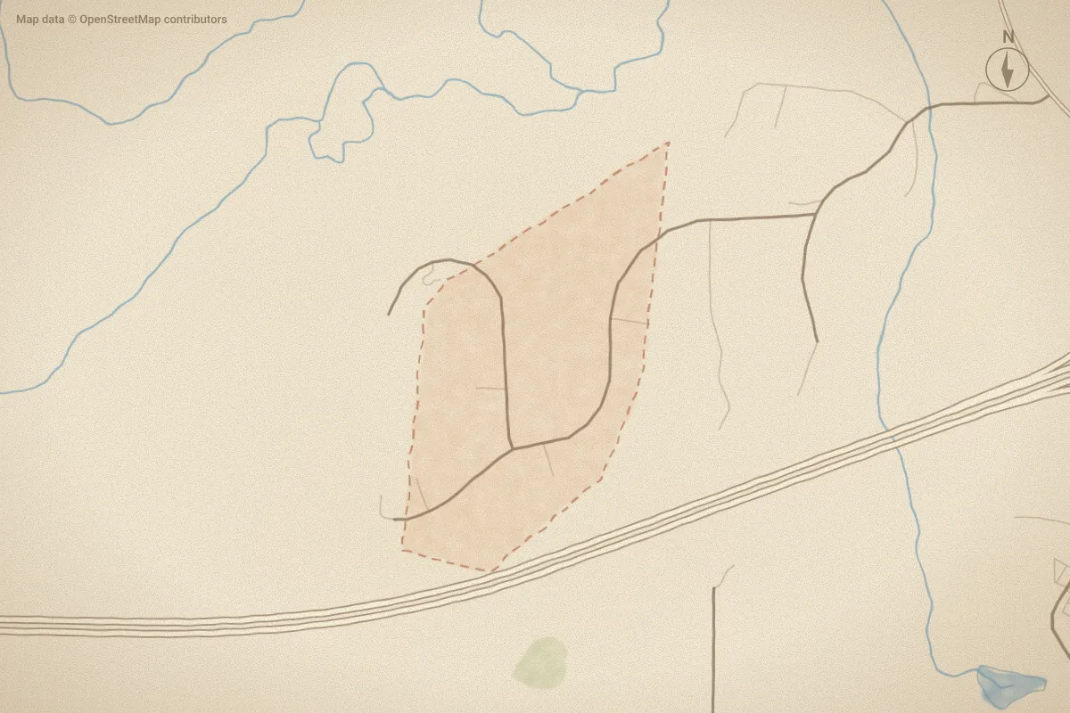 Watercolor map of West Hampton in Rocky Mount, NC, showing its streets, water and surroundings