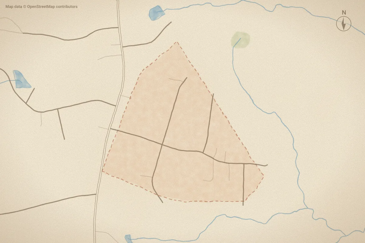 Watercolor map of Western Hills in Nashville, NC, showing its streets, water and surroundings