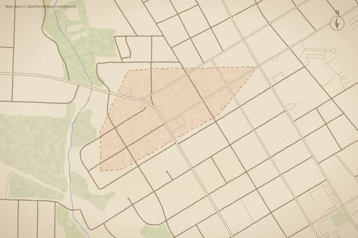 Watercolor map of Westover in Wilson, NC, showing its streets, water and surroundings