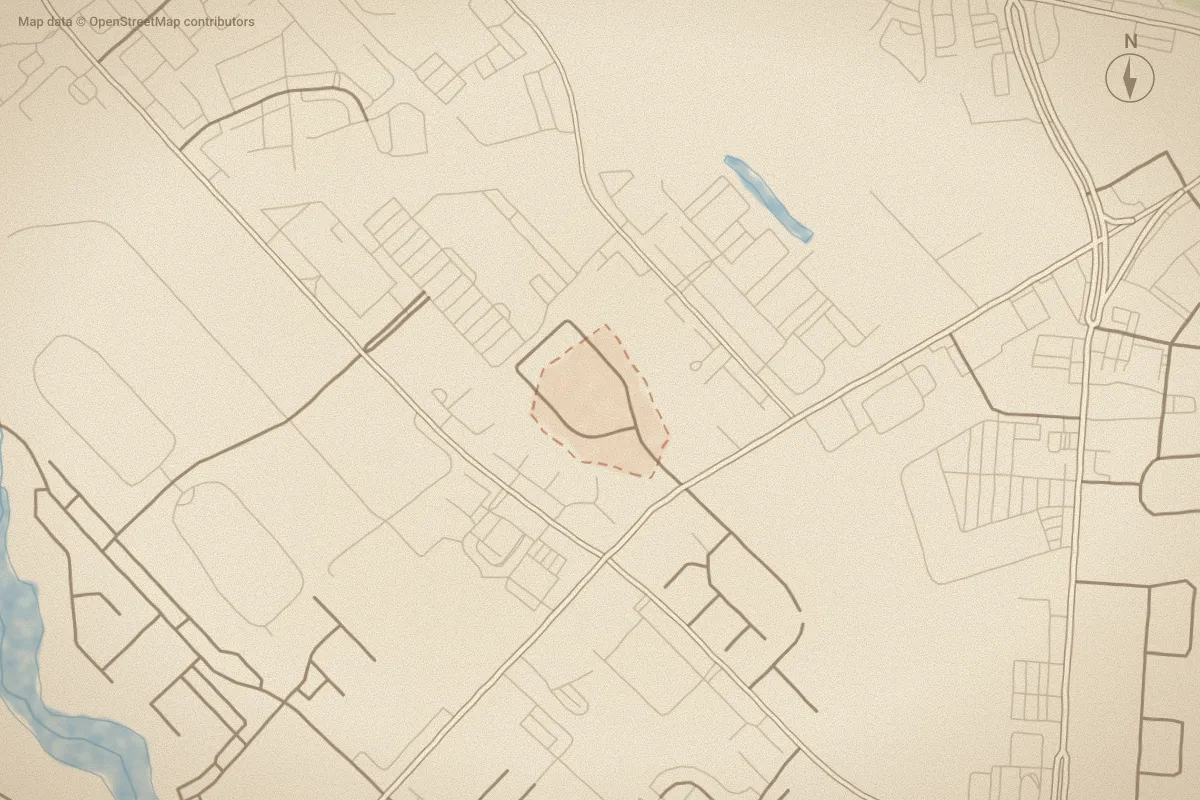 Watercolor map of Westwood in Greenville, NC, showing its streets, water and surroundings