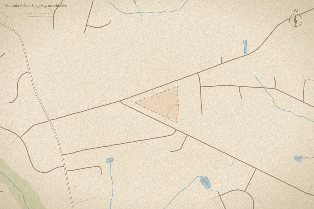 Watercolor map of Whispering Pines in Greenville, NC, showing its streets, water and surroundings