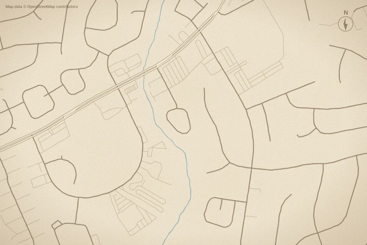 Watercolor map of Whitebridge in Winterville, NC, showing its streets, water and surroundings