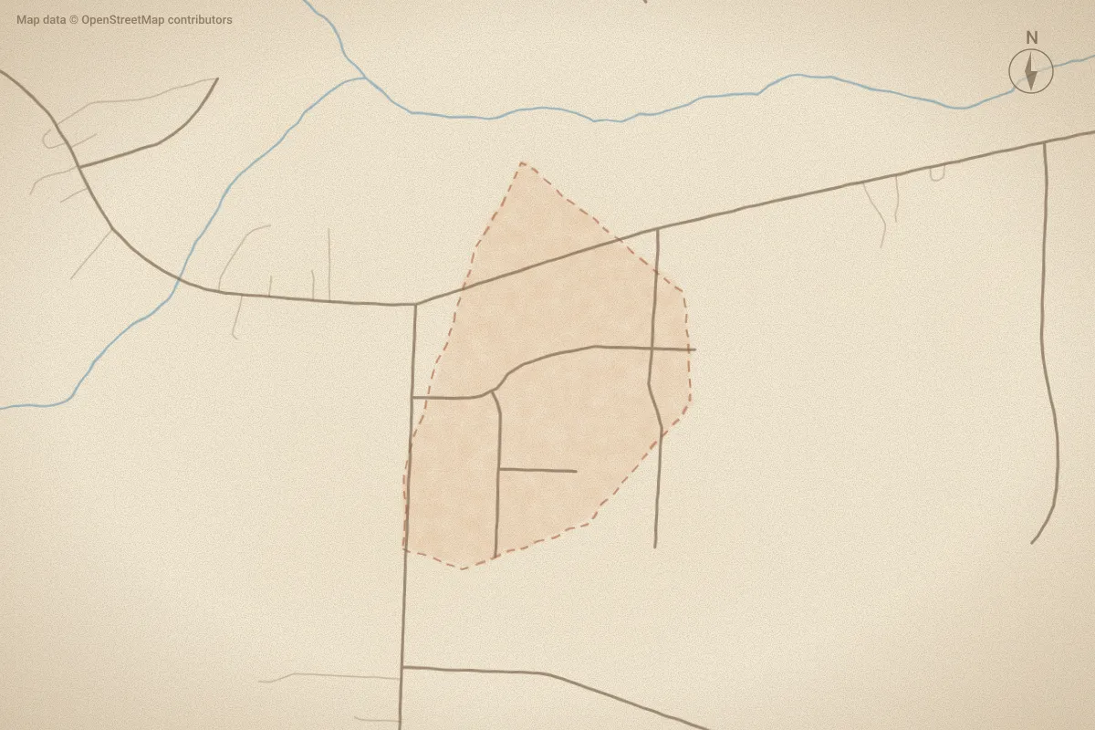 Watercolor map of Whitley Crossing in Bailey, NC, showing its streets, water and surroundings